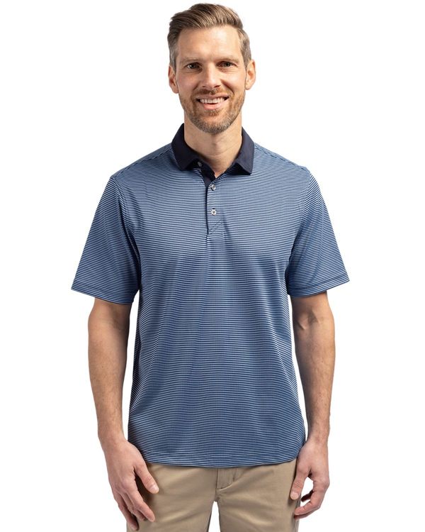 Cutter & Buck Virtue Recycled Micro Stripe Featherlight Pique Mens Big & Tall Polo Big & Tall