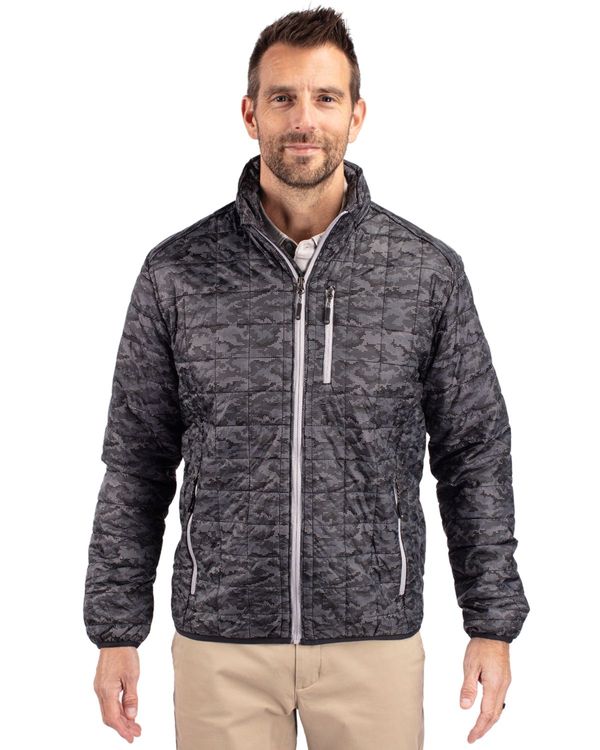 Cutter & Buck Rainier Recycled Insulated Printed Puffer Mens Full Zip Jacket