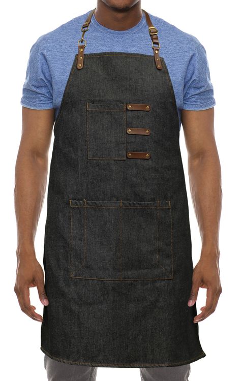 NEW Artisan Style Bib Apron - Denim with Vegan Leather