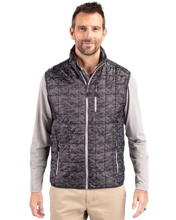 Cutter & Buck Rainier Recycled Insulated Printed Puffer Mens Full Zip Vest