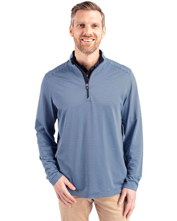 Cutter & Buck Virtue Recycled Micro Stripe Featherlight Pique Mens Quarter Zip Pullover