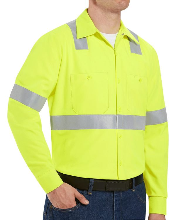 Men's High Visibility Safety Long Sleeve Work Shirt - SS14HV