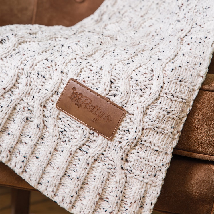Vanilla Cookie Heather Cable Knit Chenille Blanket