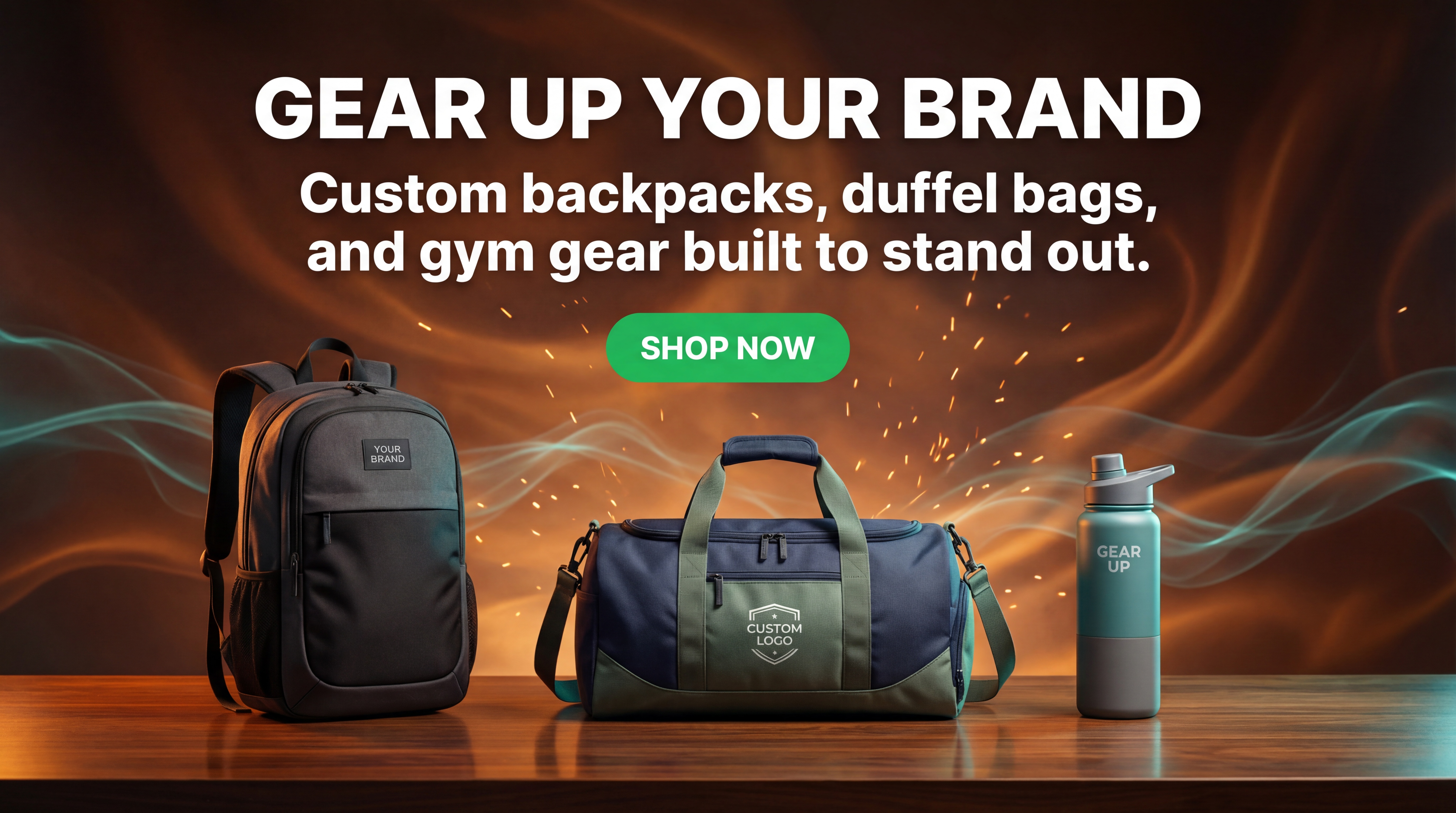 Gear up your brand — custom backpacks, duffel bags, and gym gear